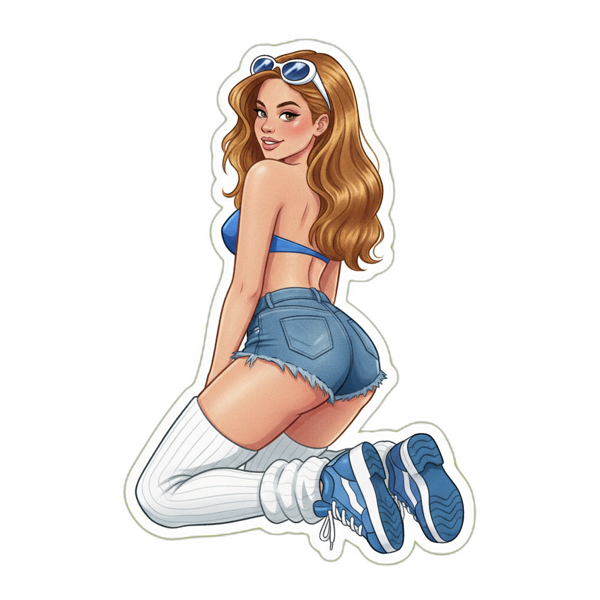 Cartoon dancer in blue with denim shorts