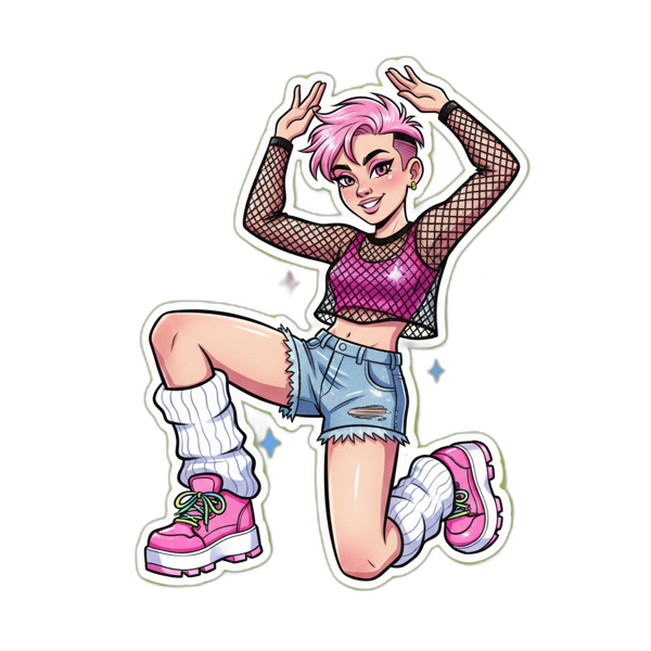Cartoon dancer with pink pixie cut
